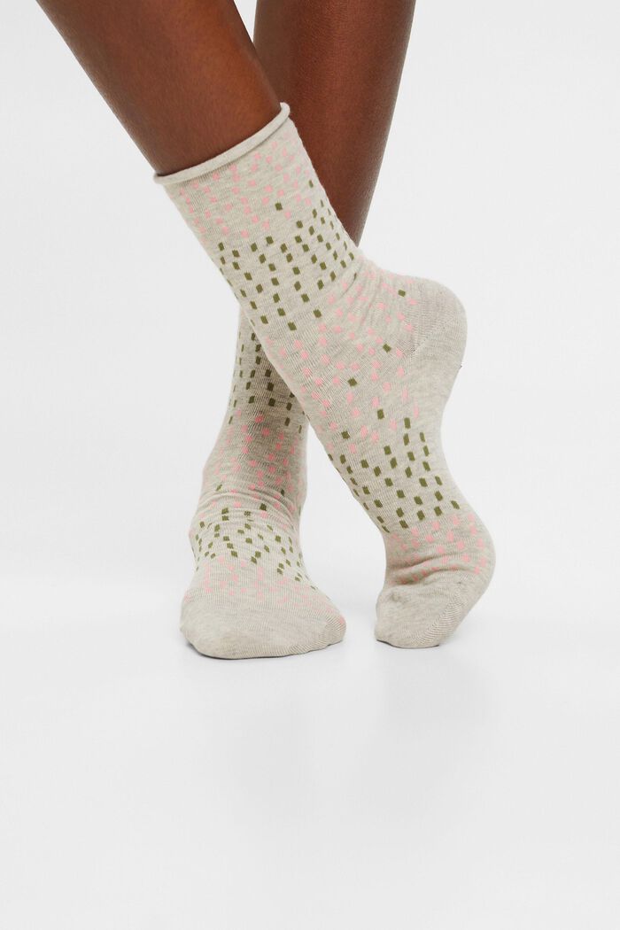 2-pack of dot pattern socks, organic cotton, BEIGE/WHITE, detail image number 1