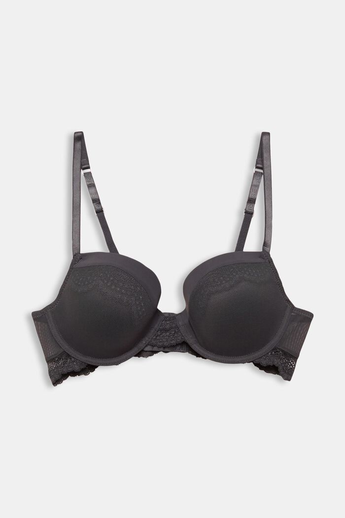 Padded underwire bra made of recycled material, DARK GREY, overview