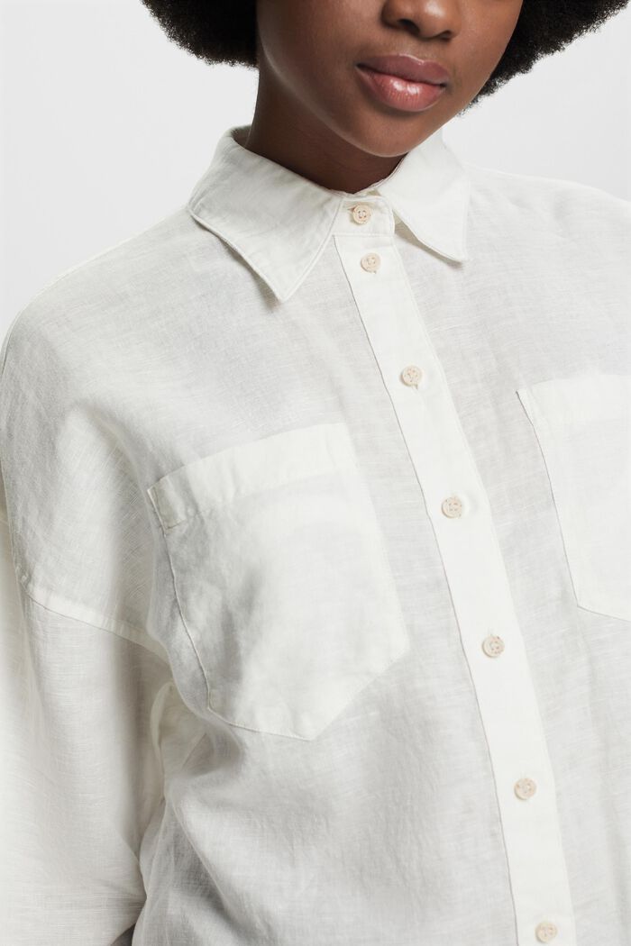 Cotton-Linen Shirt Blouse, OFF WHITE, detail image number 3
