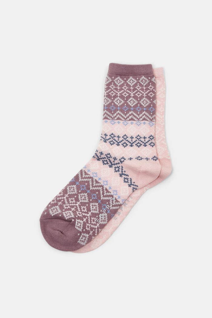 2-pack of Fair Isle socks, organic cotton, ROSE, detail image number 0