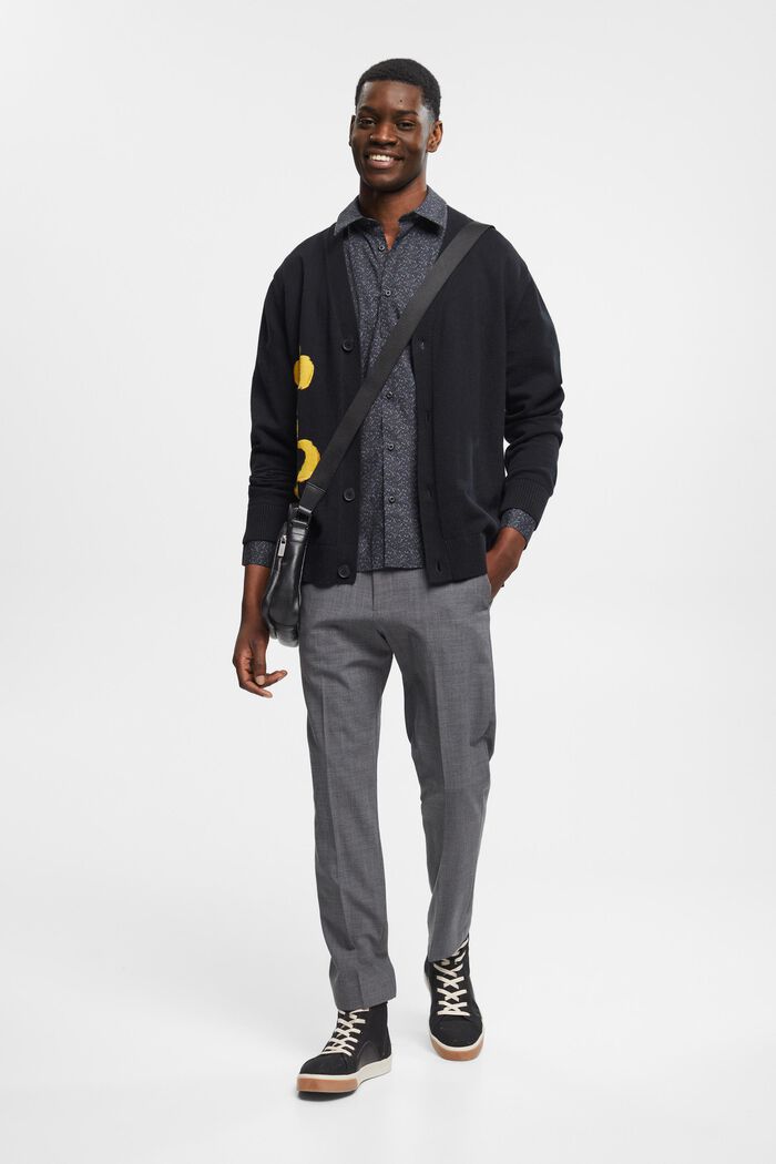Patterned slim fit cotton shirt, BLACK, detail image number 1