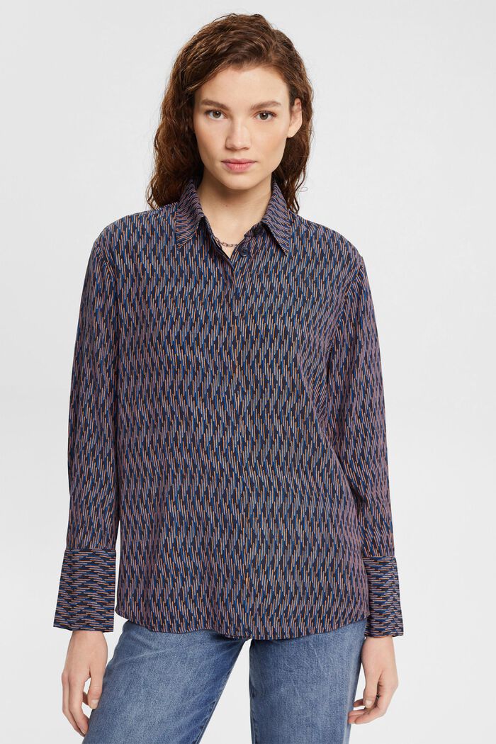 Patterned crepe blouse, NAVY, detail image number 0