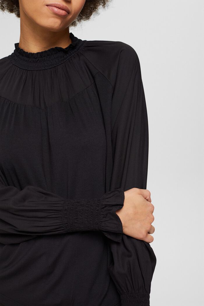 Material mix blouse, LENZING™ ECOVERO™, BLACK, detail image number 2