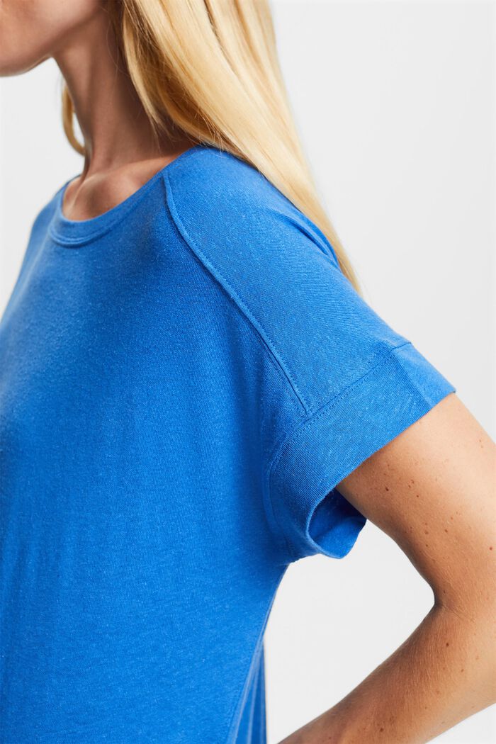 Cotton and linen blended t-shirt, BRIGHT BLUE, detail image number 2