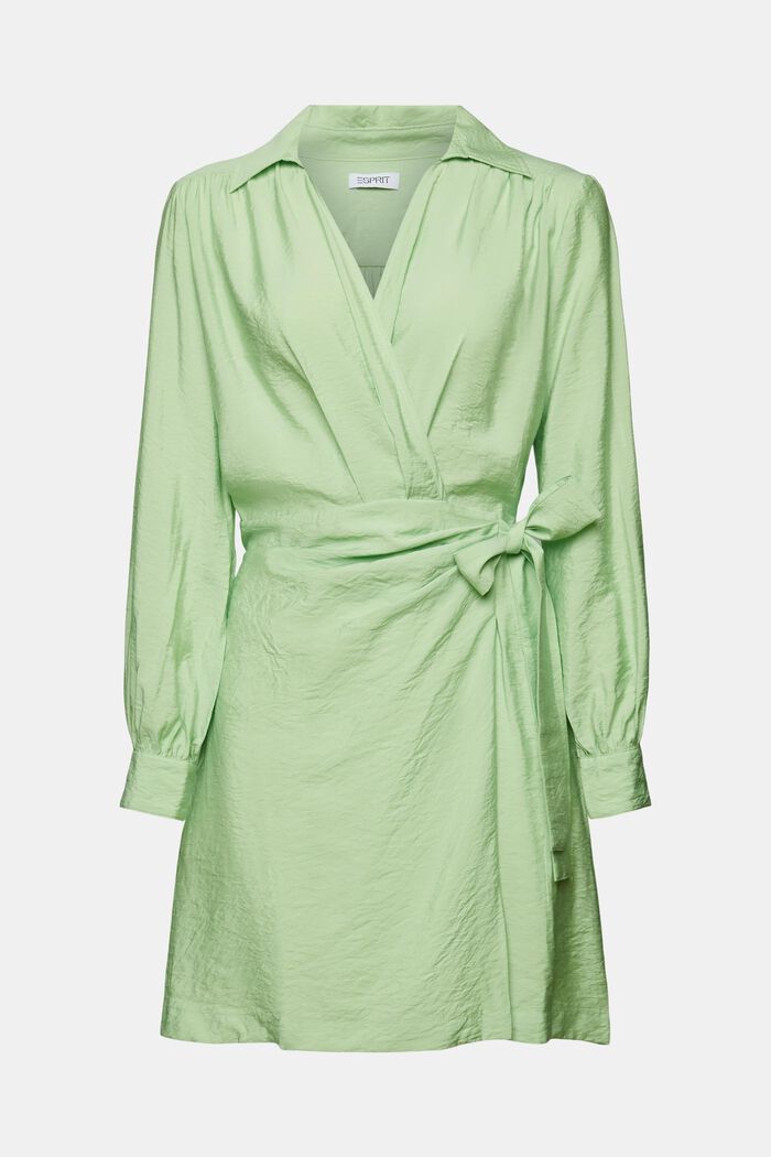 Crinkled Wrap Mini Dress, LIGHT GREEN, detail image number 5