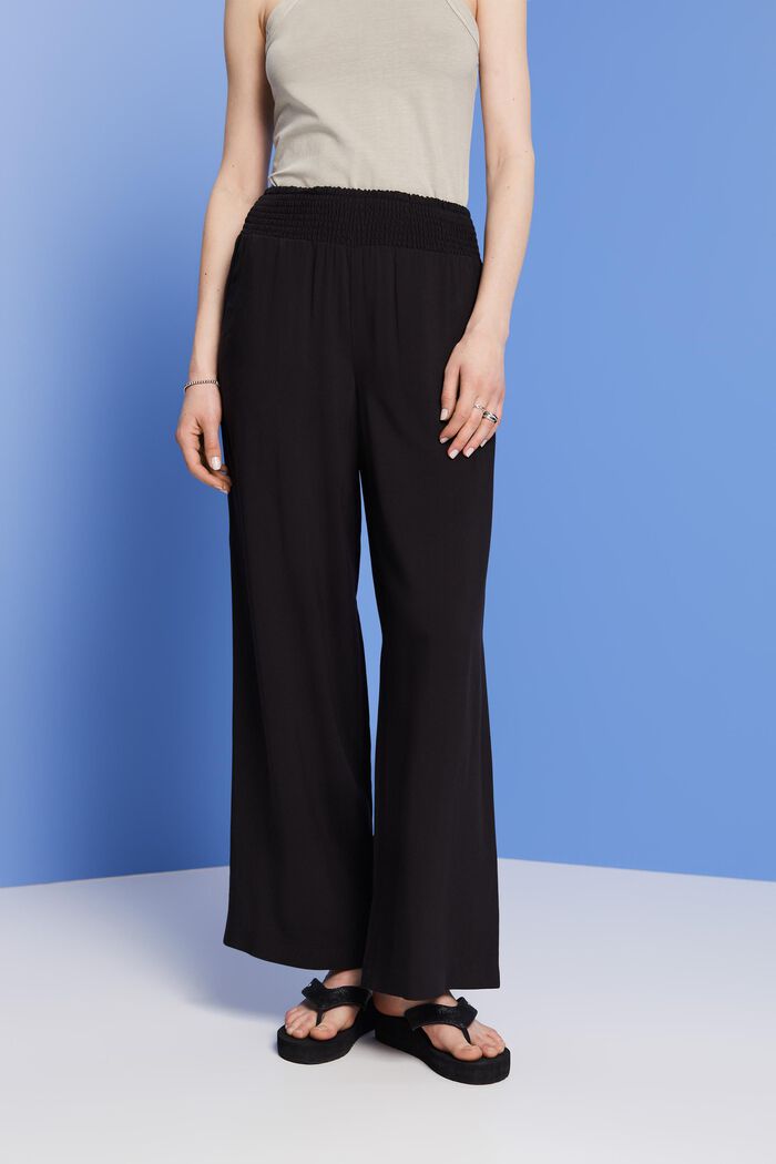 Wide leg pull-on trousers, BLACK, detail image number 0