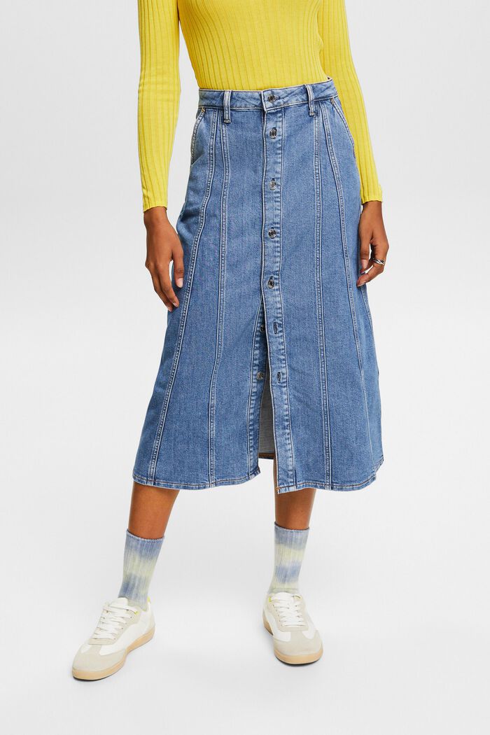 Denim Midi Skirt, BLUE LIGHT WASHED, detail image number 0