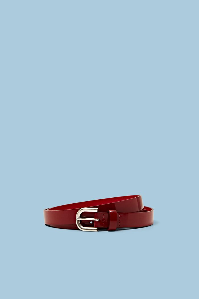 Skinny Faux Patent Leather Belt, DARK RED, detail image number 0