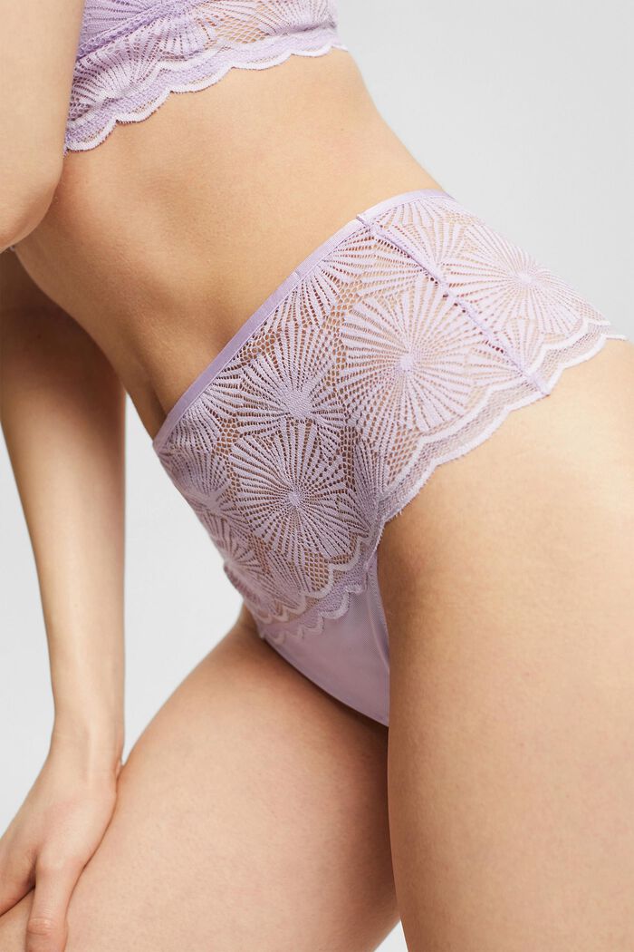 Thong with a wide waistband made of patterned lace, VIOLET, detail image number 1
