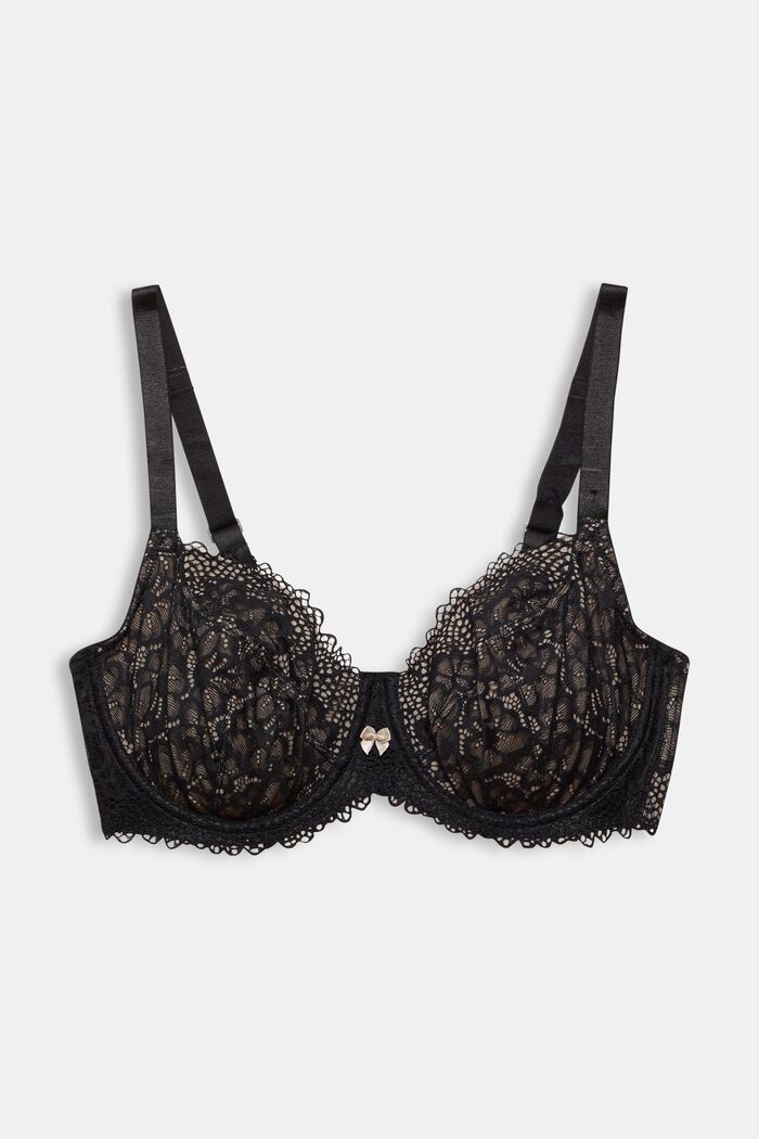 Underwire bra with underlaid lace, BLACK, detail image number 6