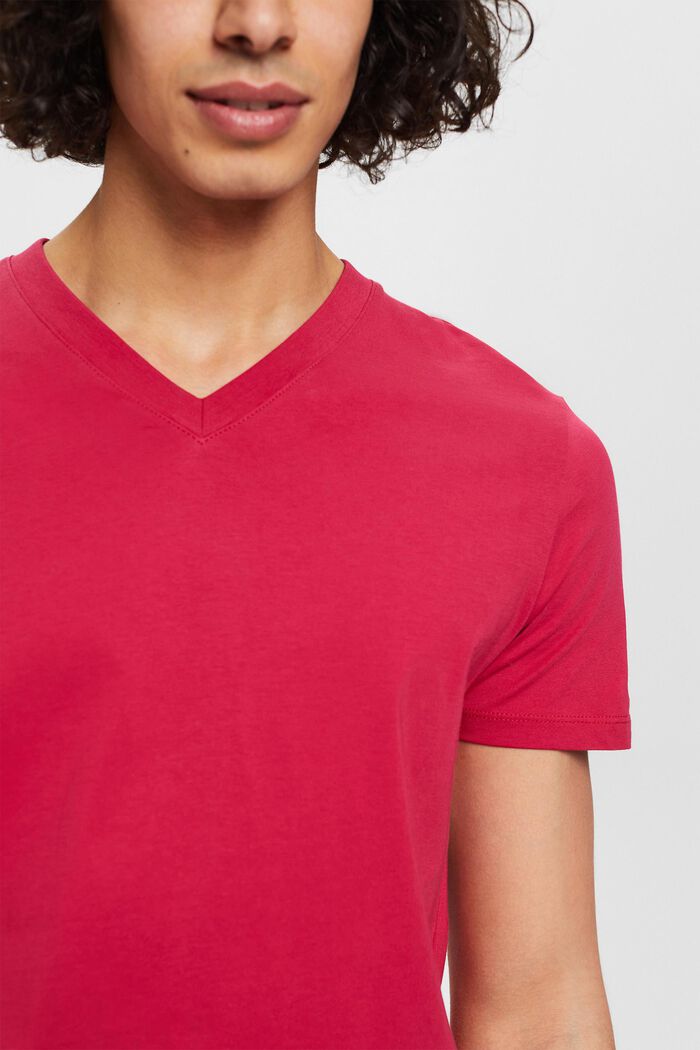 Slim fit V-neck cotton t-shirt, DARK PINK, detail image number 2