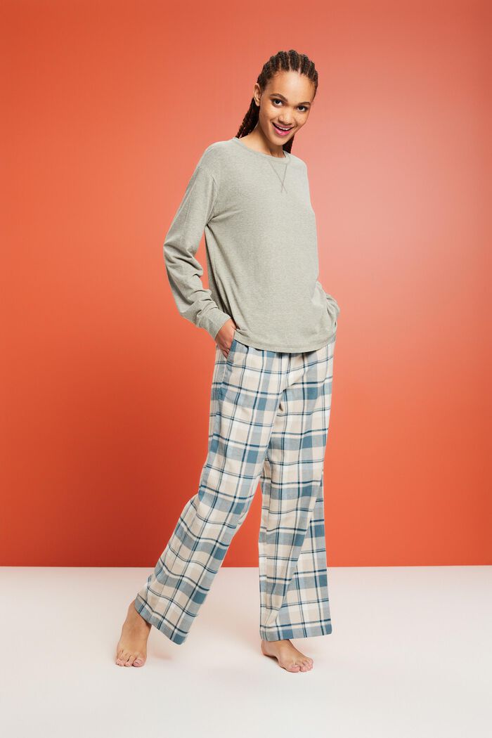 Checked Flannel Pyjama Pants, TEAL BLUE, detail image number 1