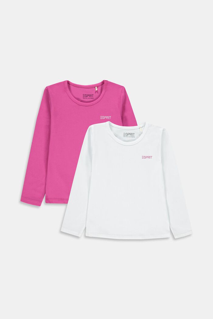 Double pack of long sleeve tops in stretch cotton, WHITE, detail image number 0