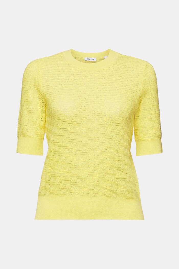 Pointelle Short-Sleeve Sweater, PASTEL YELLOW, detail image number 5