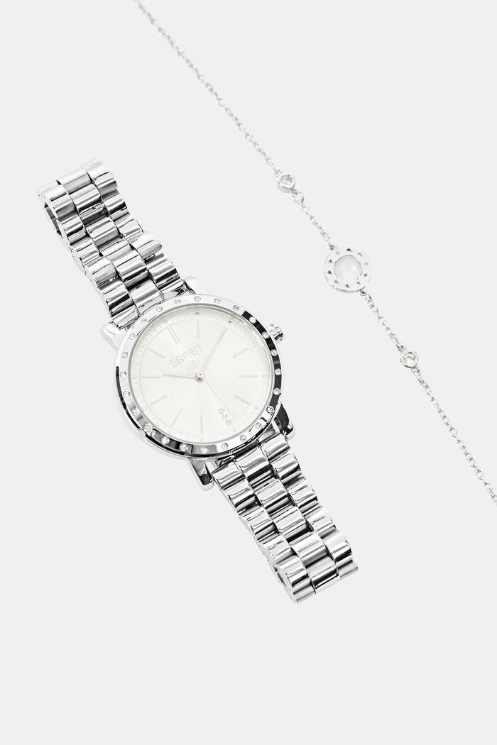Stainless-steel watch and bracelet set, SILVER, detail image number 4