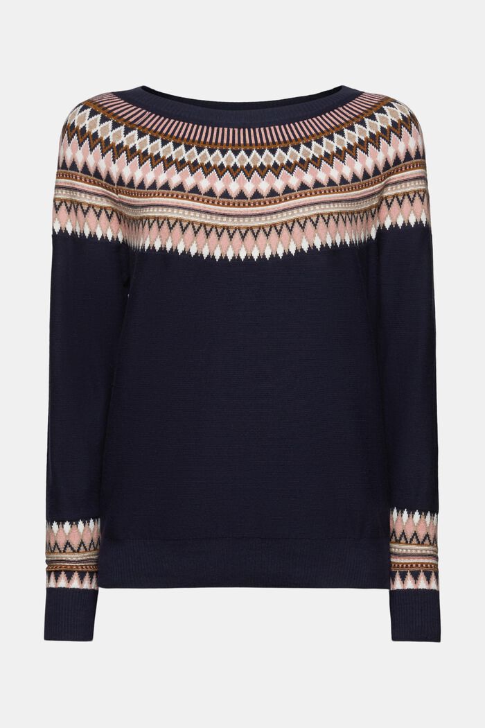 Cotton Jacquard Sweater, NAVY, detail image number 6