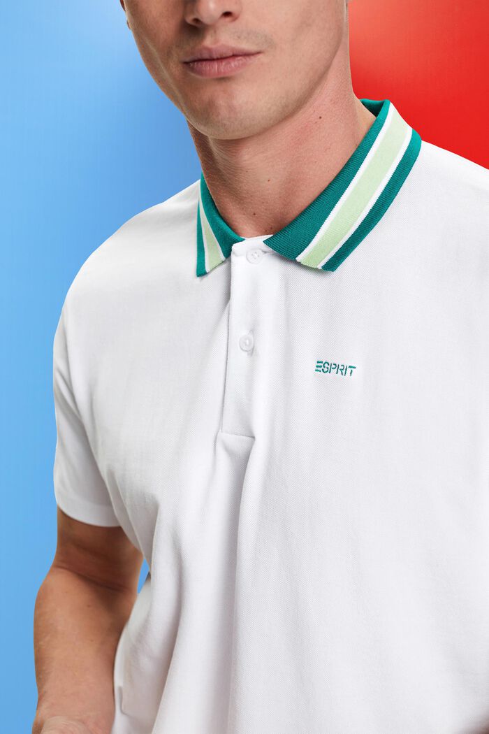 Cotton pique polo shirt with striped collar, NEW WHITE, detail image number 2