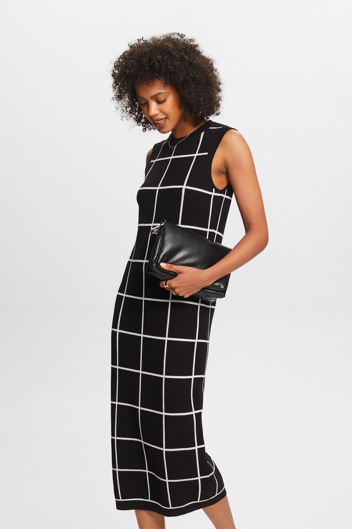 Jacquard-Knit Sleeveless Midi Dress, BLACK, detail image number 2