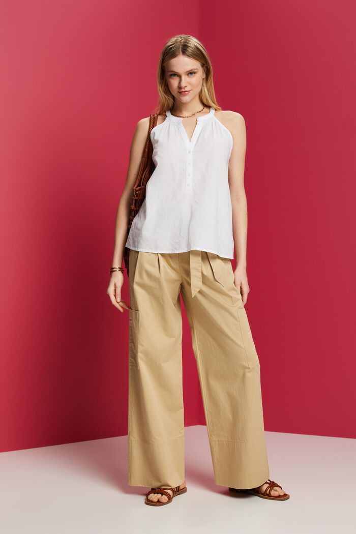 Sleeveless blouse, 100% cotton, WHITE, detail image number 1
