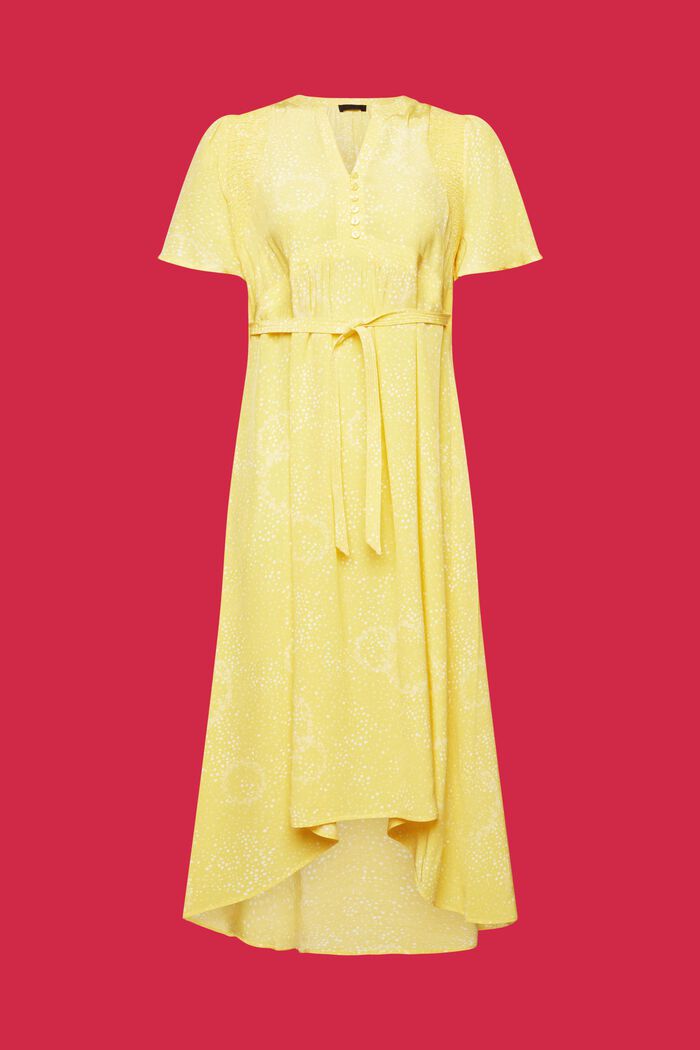 Printed Gathered Tie Back Midi Dress, LIGHT YELLOW, detail image number 7