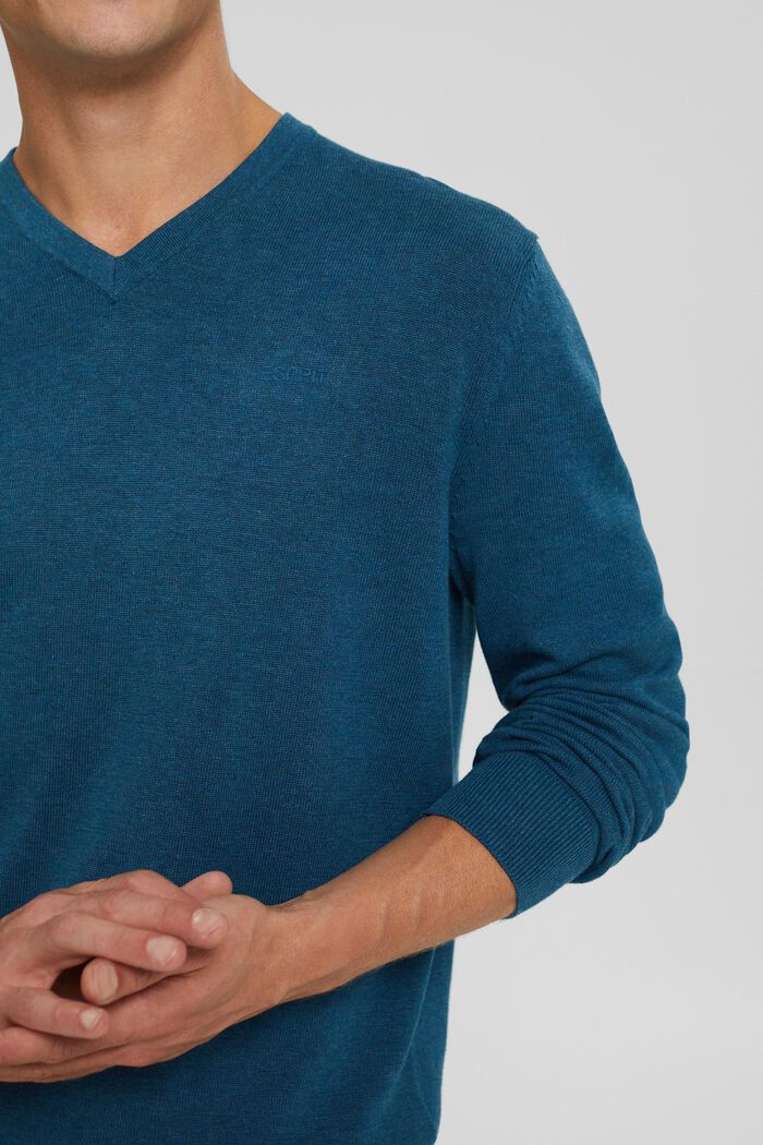 V-neck jumper made of 100% pima cotton, PETROL BLUE, detail image number 2
