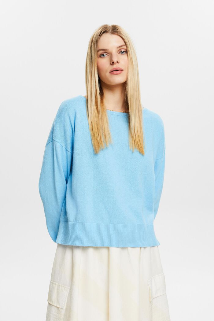 Cotton-Linen Sweater, LIGHT TURQUOISE, detail image number 0