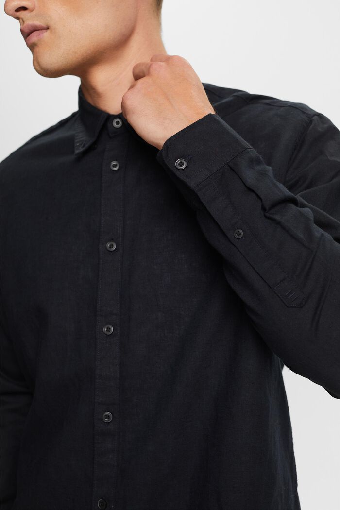 Cotton and linen blended button-down shirt, BLACK, detail image number 2