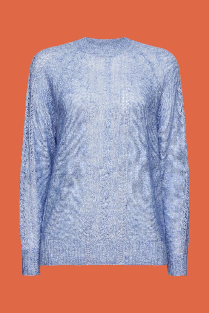 Crewneck Pointelle Knit Sweater, BLUE LAVENDER, detail image number 6