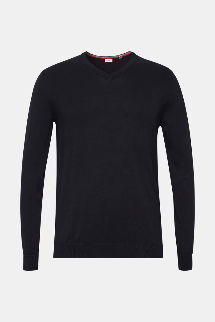 V-neck jumper, 100% cotton, BLACK, detail image number 0