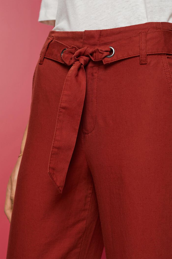Linen Cotton Tie-Belt Culotte, TERRACOTTA, detail image number 2