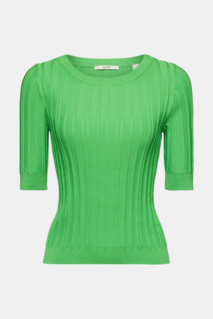 Short-sleeved ribbed sweater, GREEN, detail image number 6