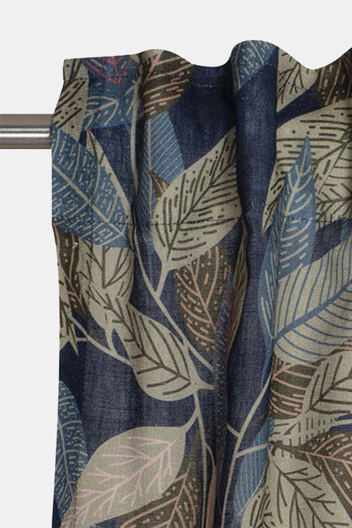 Leaf print tab top curtains, BLUE, detail image number 1