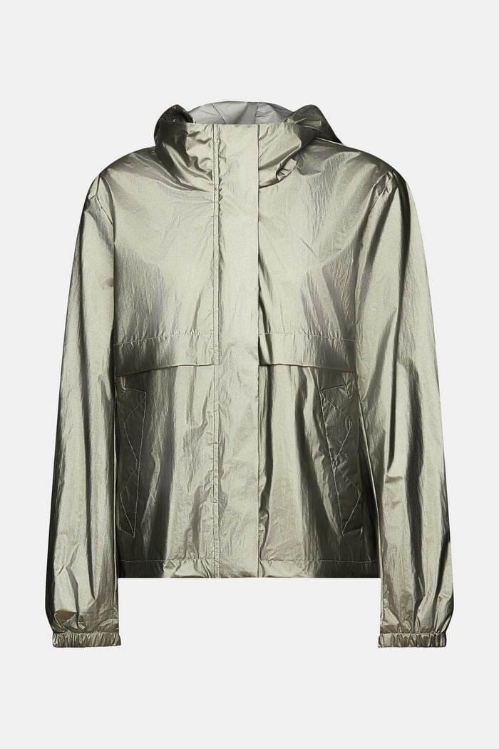 Metallic sheen jacket with a hood, DARK TEAL GREEN, detail image number 6