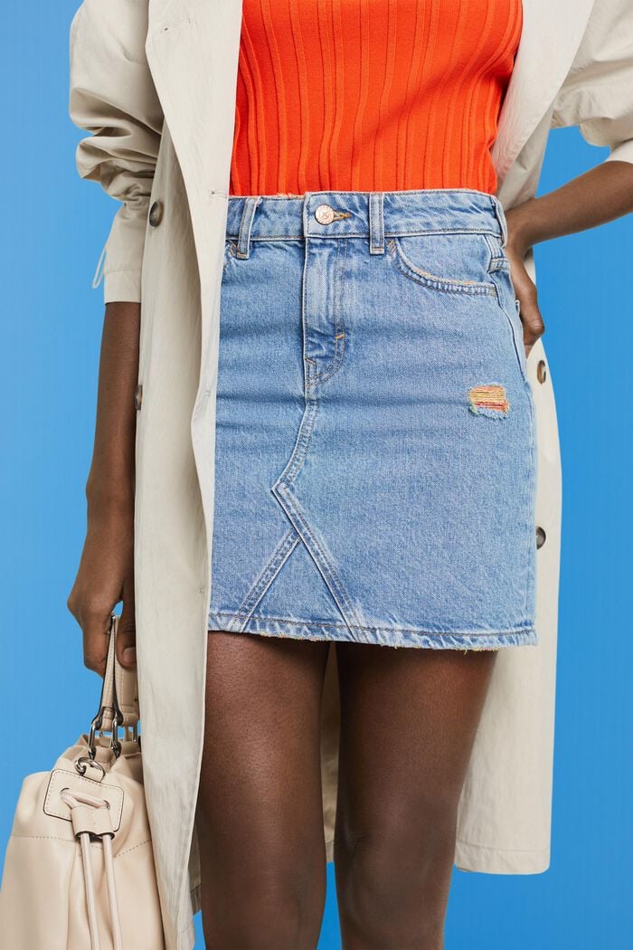 Denim mini skirt with ripped details, BLUE MEDIUM WASHED, detail image number 4