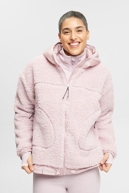 Hooded teddy fleece zip-up cardigan