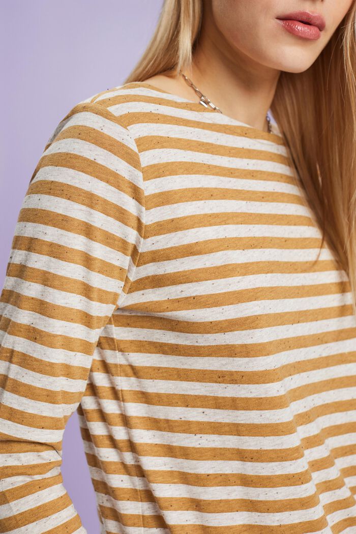 Striped Jersey Long Sleeve Top, CAMEL, detail image number 3