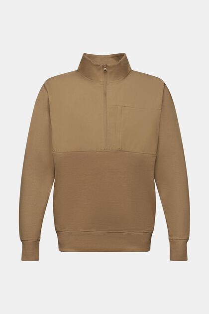 Mixed material half-zip sweatshirt