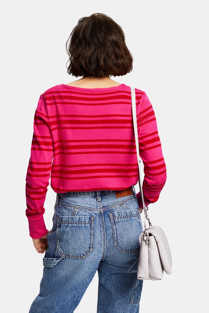 Striped Cotton V-Neck Sweater, PINK FUCHSIA, detail image number 2