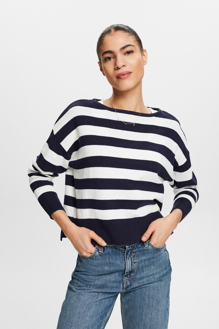Striped Cotton-Linen Sweater, NAVY, detail image number 0