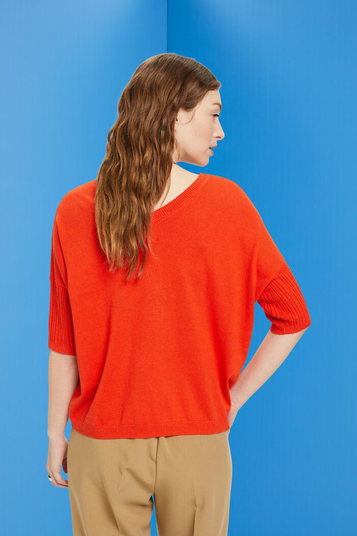 Knitted short-sleeved sweater with linen, ORANGE RED, detail image number 3