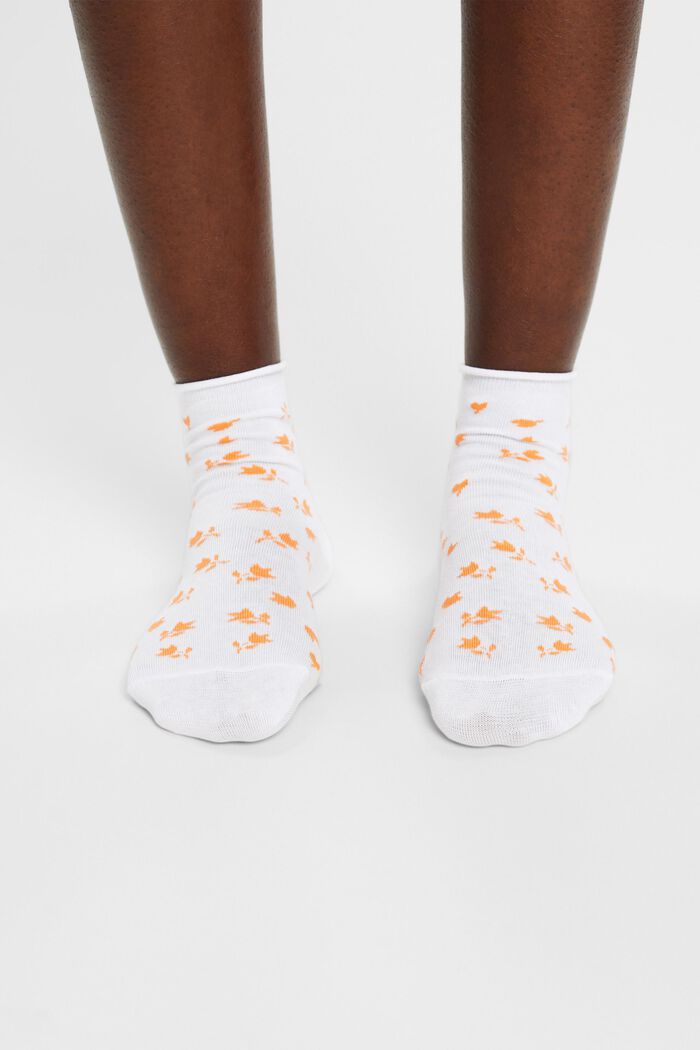 2-pack of short socks with floral pattern, OFF WHITE, detail image number 2