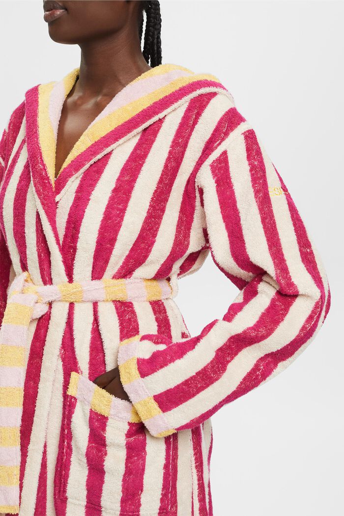 Striped unisex cotton bathrobe, CRANBERRY, detail image number 2