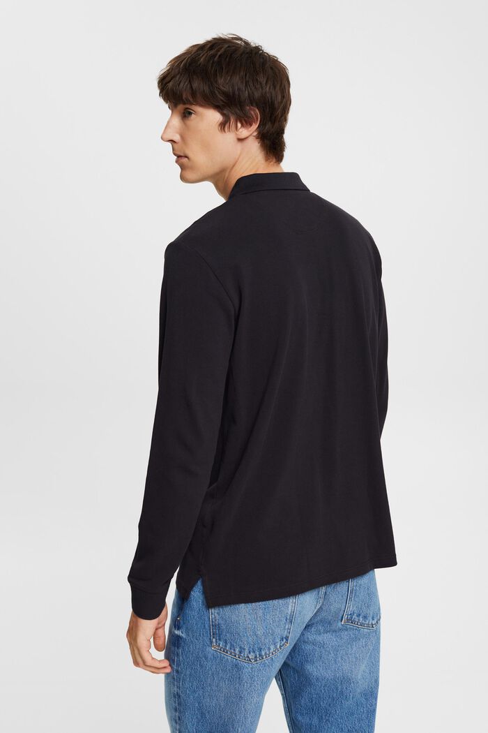 Long sleeve piqué polo shirt, BLACK, detail image number 4