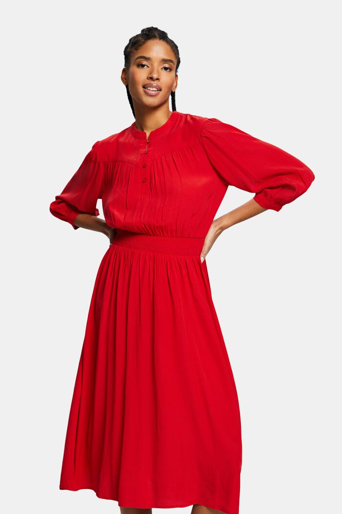 3/4 Sleeve Crêpe Midi Dress, DARK RED, detail image number 0