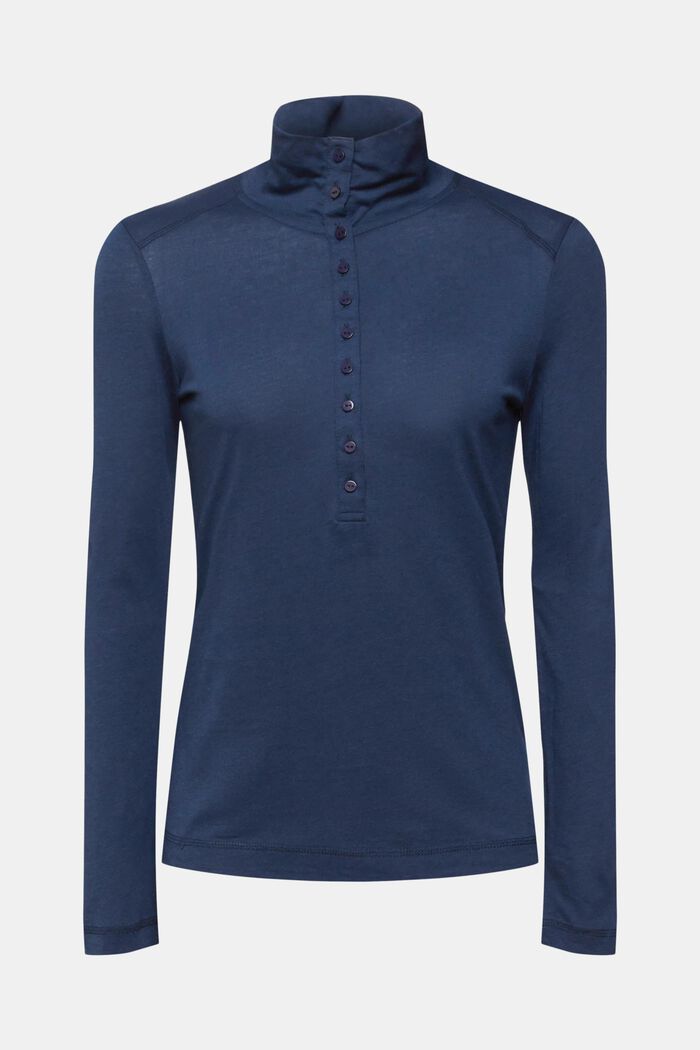 Stand-up collar long sleeve top, TENCEL™, NAVY, detail image number 2