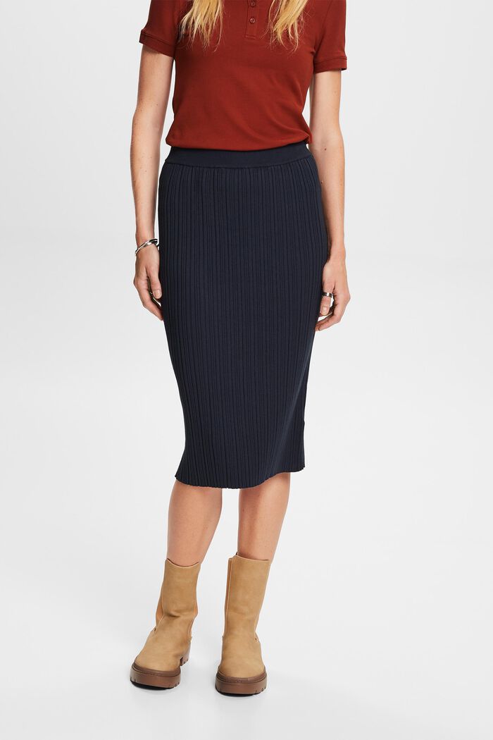 Ribbed Knit Midi Skirt, PETROL BLUE, detail image number 0