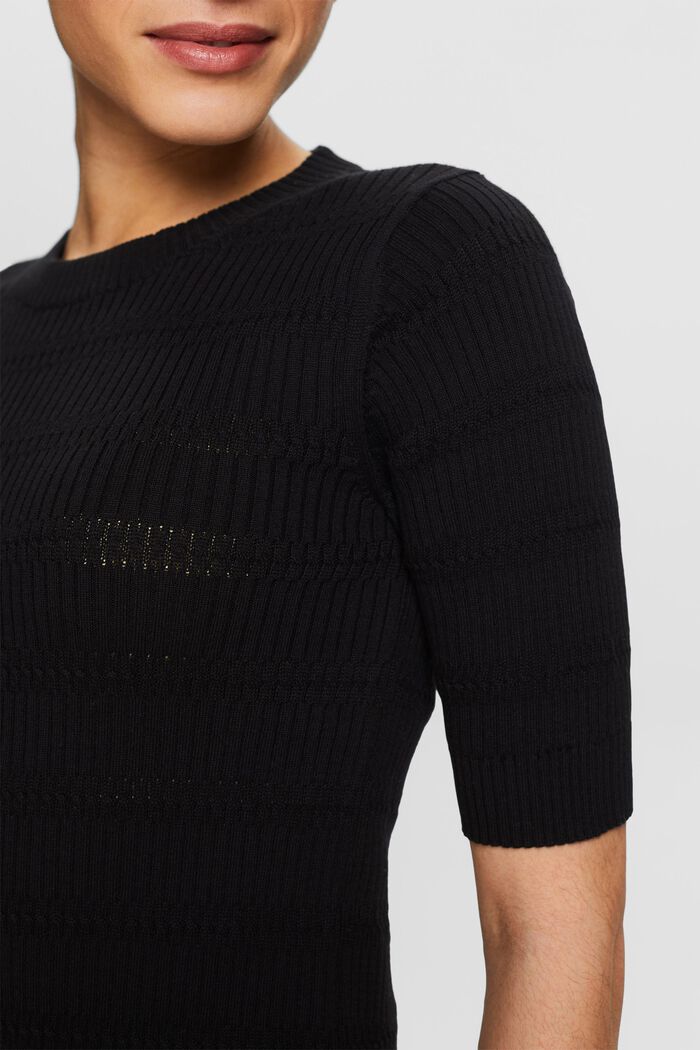 Knit Short-Sleeve Sweater, BLACK, detail image number 2