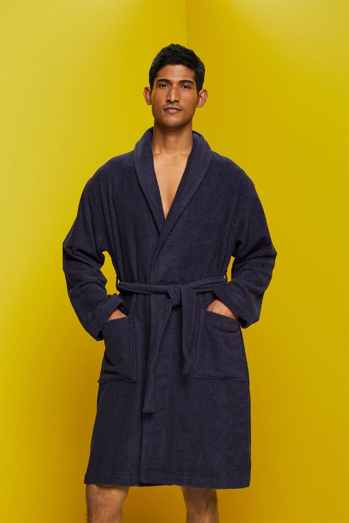 Unisex bathrobe, 100% cotton, NAVY BLUE, detail image number 4