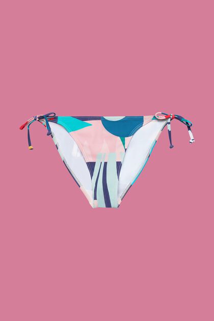 Tie side bikini bottoms with multi-coloured print