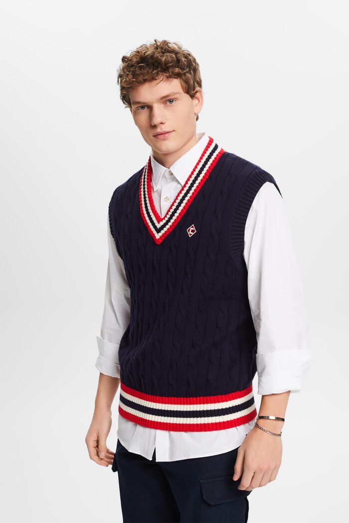Cable-Knit Sweater Vest, NAVY, detail image number 0